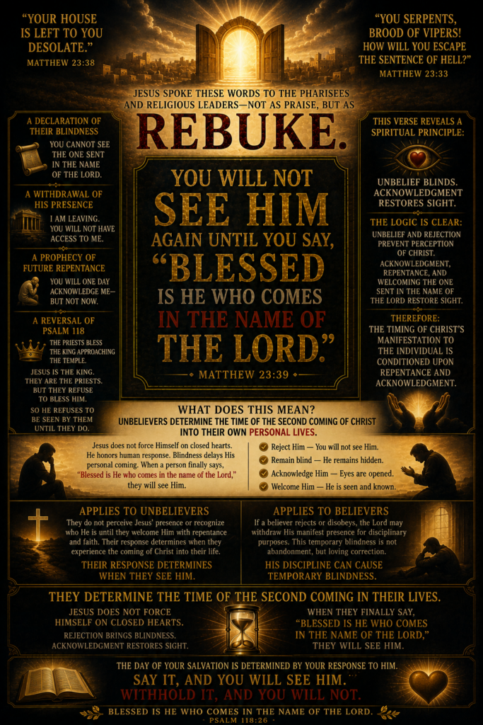 “Ye shall not see Me, until ye shall say, Blessed is He that cometh in the name of the Lord.” — A symbolic illustration of spiritual blindness, judgment, repentance, and the restoration of perception through acknowledgment of Christ.
